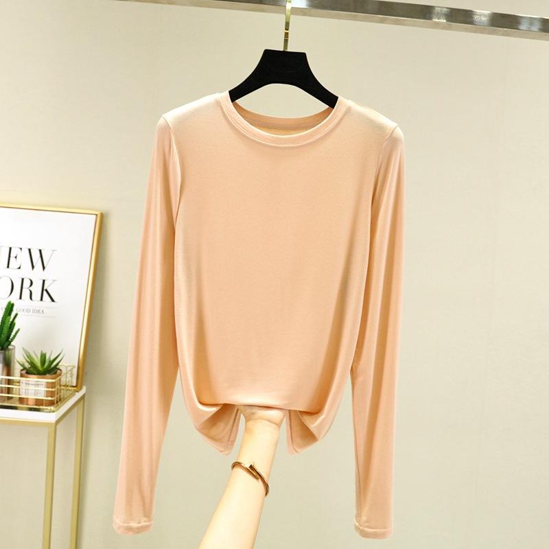 Модальная однотонная базовая футболка с круглым вырезом и длинными рукавами, женские осенние футболки, универсальные футболки, майка больших размеров