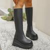 Fashion Black Platform Wedge Knee High Boots Women Fashion Zipper Thick Bottom Long Boots Woman Autumn Winter PU Leather Botas De Mujer