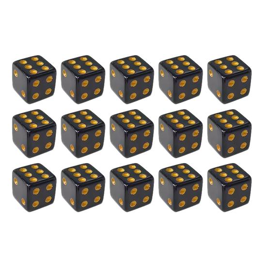 Black Gaming Dice 5/10/15Pcs 16mm with Golden Dots, 6-Sided Acrylic Durable Set Set, Classic Tabletop Board Game Accessories Portable