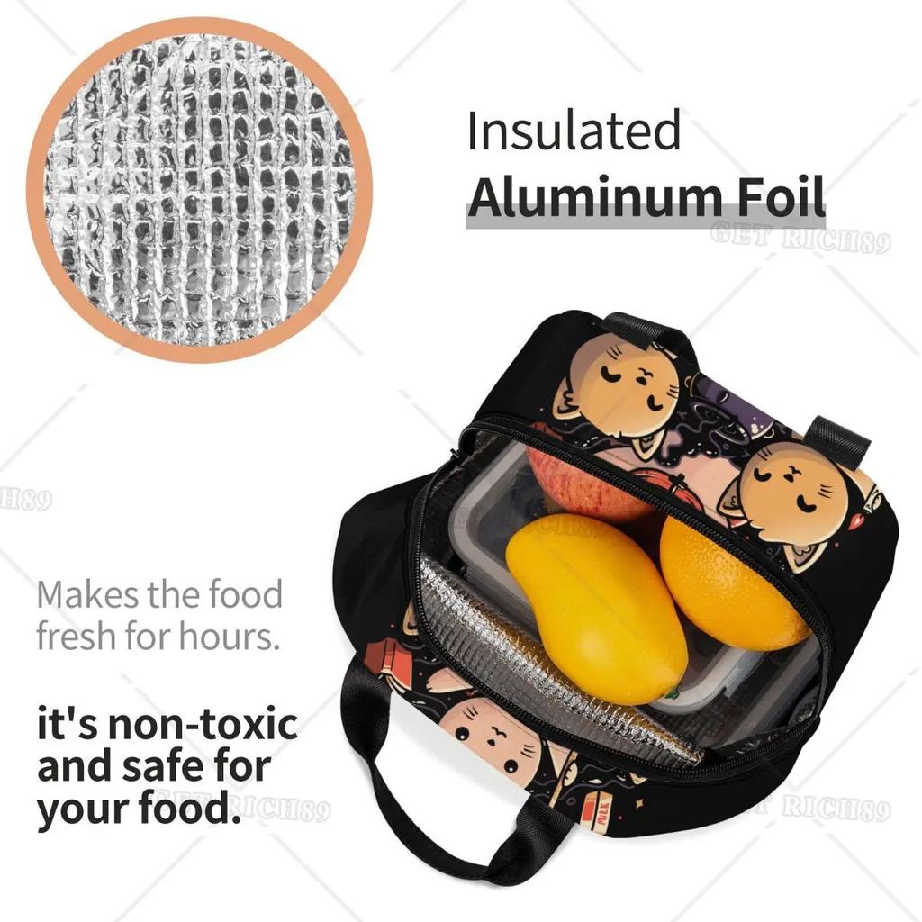 Satanic Cat Insulated Lunch Bag Waterproof Thermal Cooler Lunch Box with Side Pocket for Women Men Kids Camping Travel