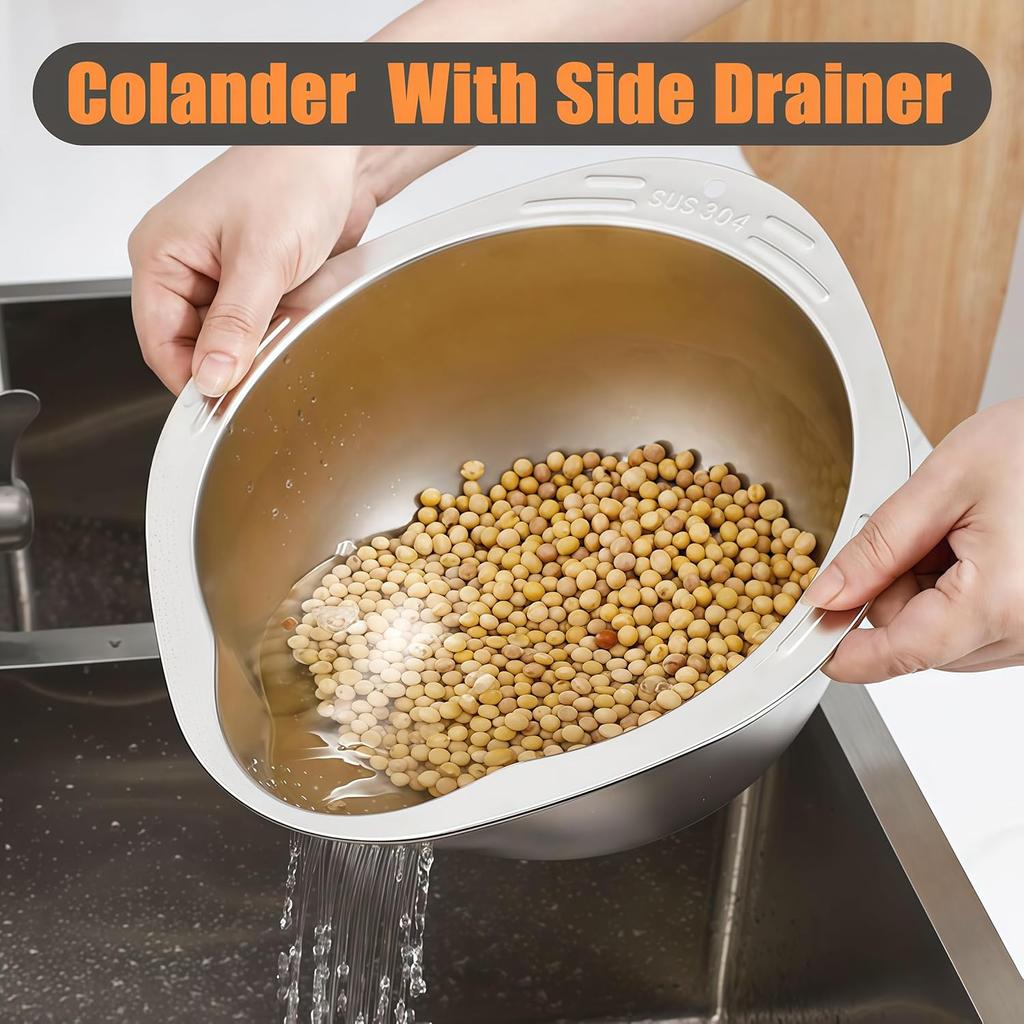 Сито для мойки риса Чаша из нержавеющей стали 304 Чаша для мойки риса Сито для риса Дуршлаг Фильтр для фруктов и овощей Кухонные принадлежности