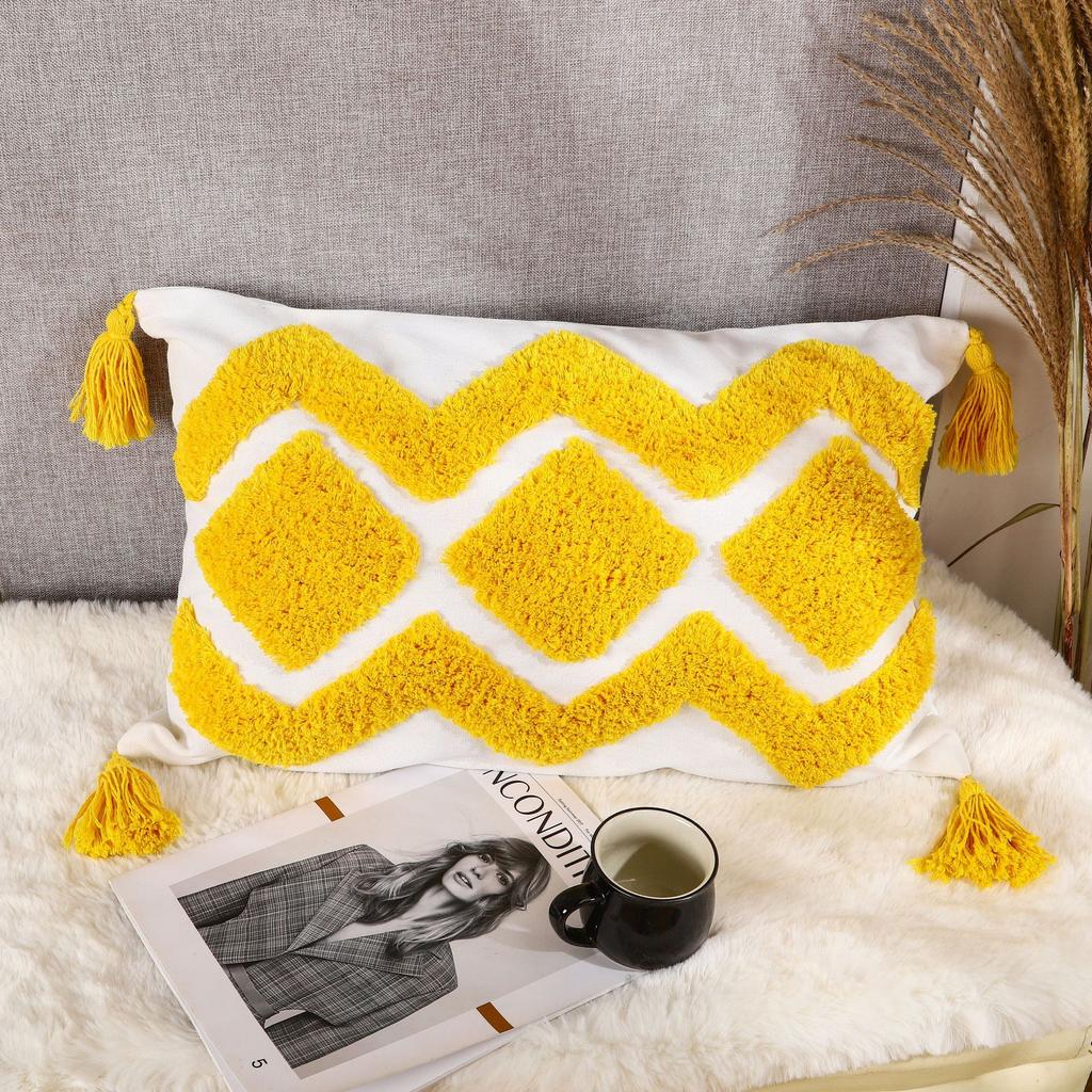 Nordic Ins Style Moroccan Tufted Pillow Bed and Breakfast Light Luxury Embroidered Cushion Removable and Washable Tassel Home Pillow Cover