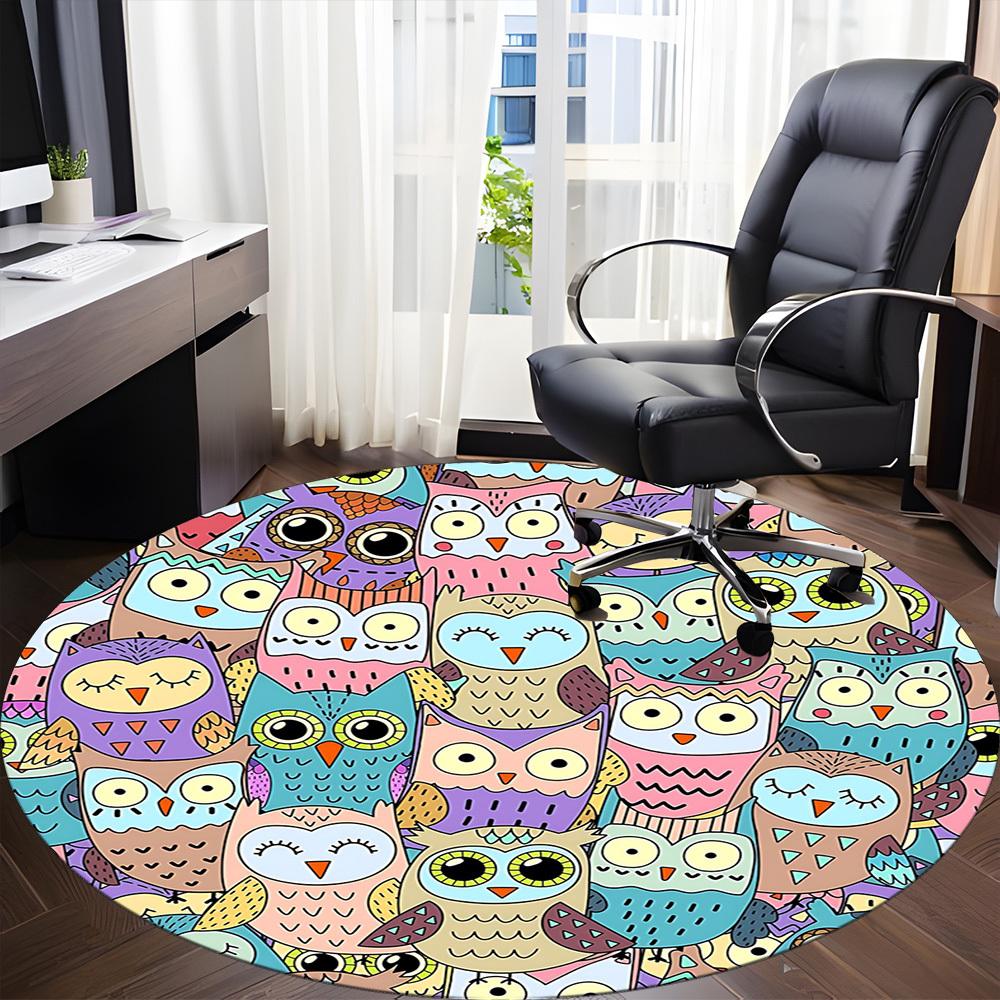 1pc Owl Pattern Office Round Area Rug, Indoor Mat Suitable For Office, Under Office Chairs Bedroom Living Room Home Decor, Room Deco