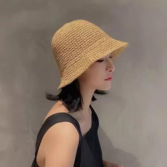 Summer Hat Versatile Solid Color Short Basin Knitted Straw Hat Fashion
