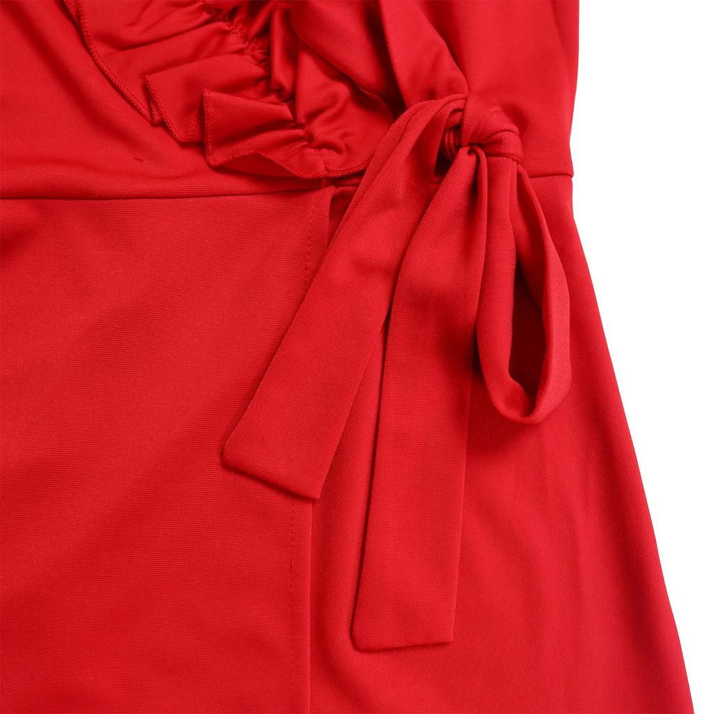 YYFS Women's Fashion Spring Fall Solid Color Print 3/4 Sleeves V-Neck High Waist Casual Dresses