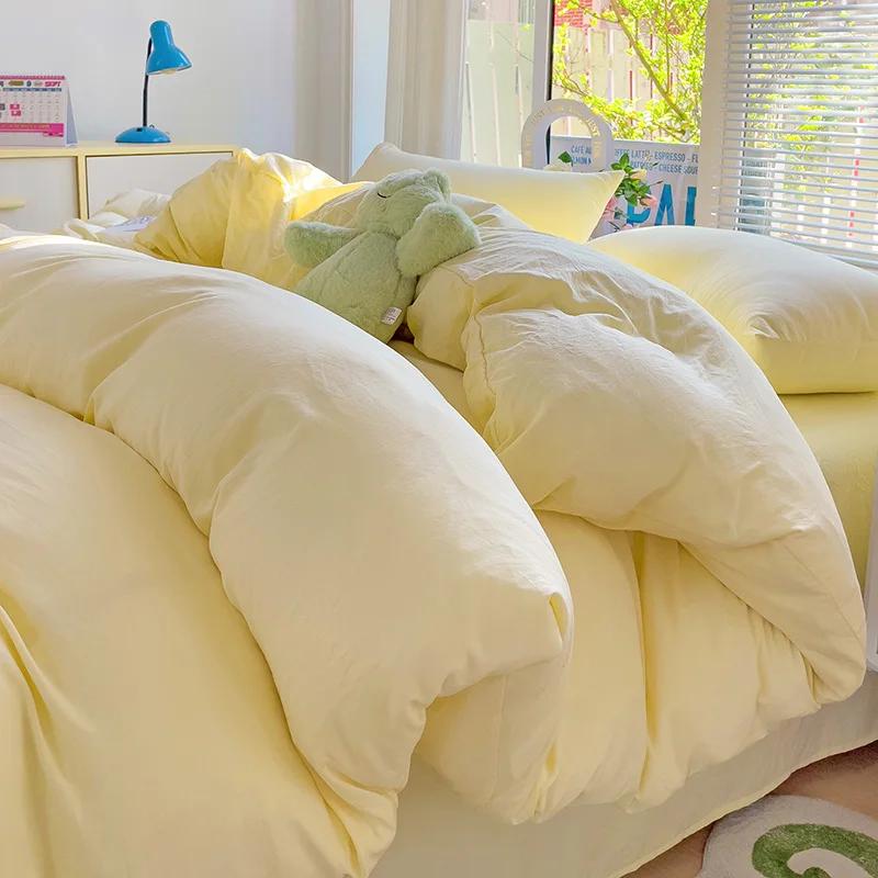 Solid Cotton Bedding Set For Boys with Sheet Duvet Cover Pillowcase Single Couple Bedsheet King Queen Double Twin Size Bed Linen