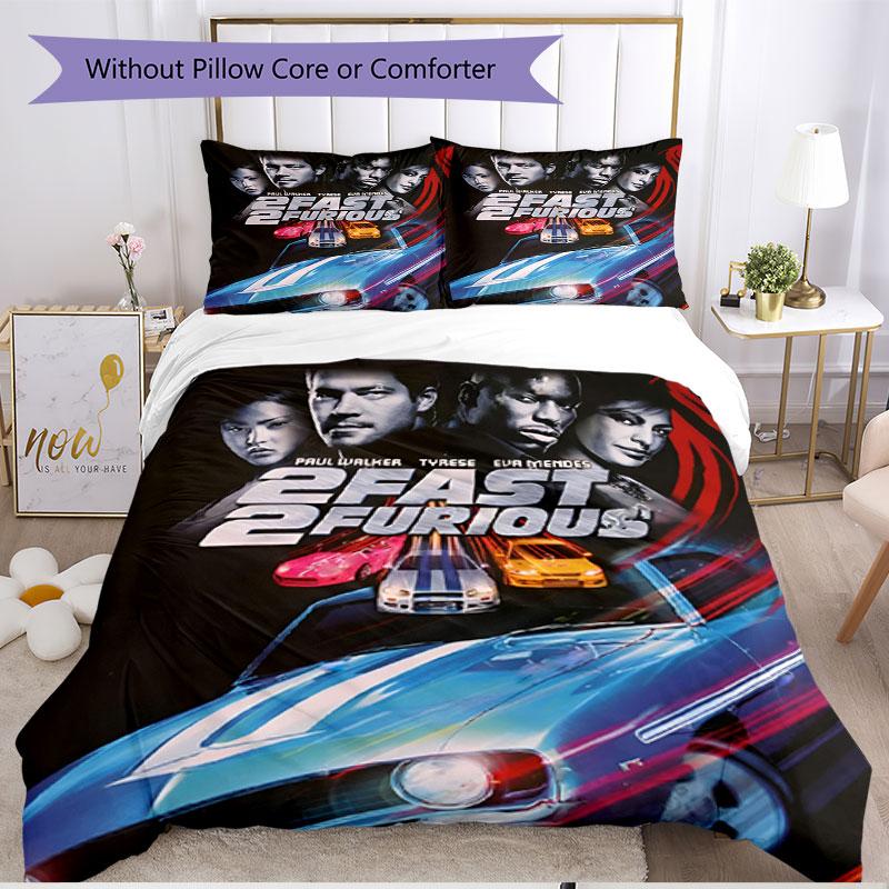 3pcs Duvet Cover Set (1*Duvet Cover + 2*Pillowcase, Without Core), Fast & Furious Print Soft All‑Season Bedding Set, Home Bedroom Decor Gift