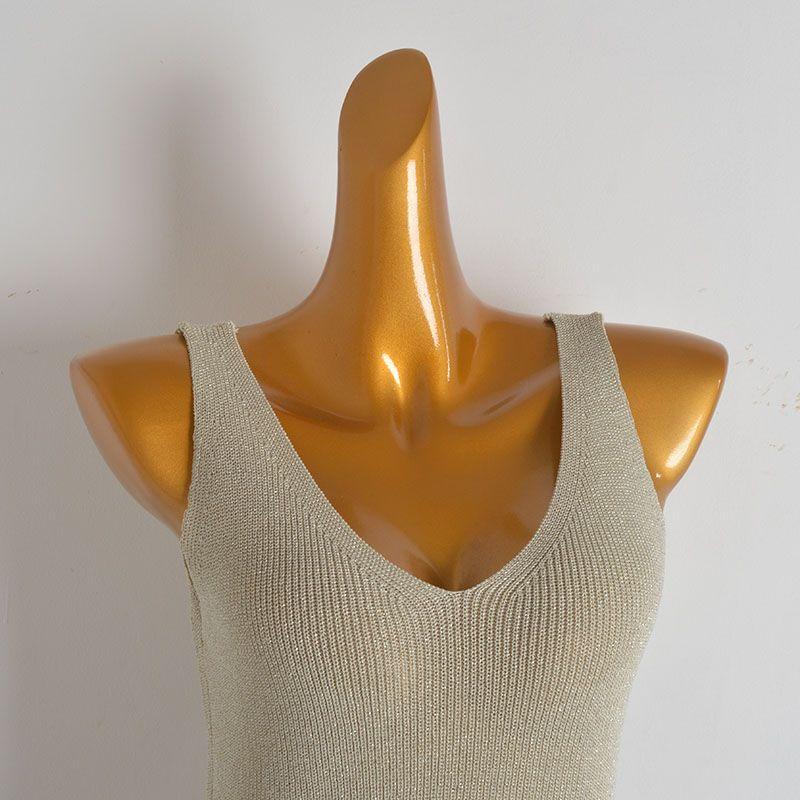 French Sexy V Neck Sleeveless Knitting Dress Women's Spring/Summer New Arrival Silm Slim Looking Waist-Tight Hip-Wrapped Sleeveless Dress