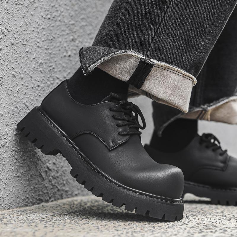 British Retro Round Head Derby Shoes Men's Tooling Leather Shoes Platform Heightening Big Head Shoes Tide 1035-X