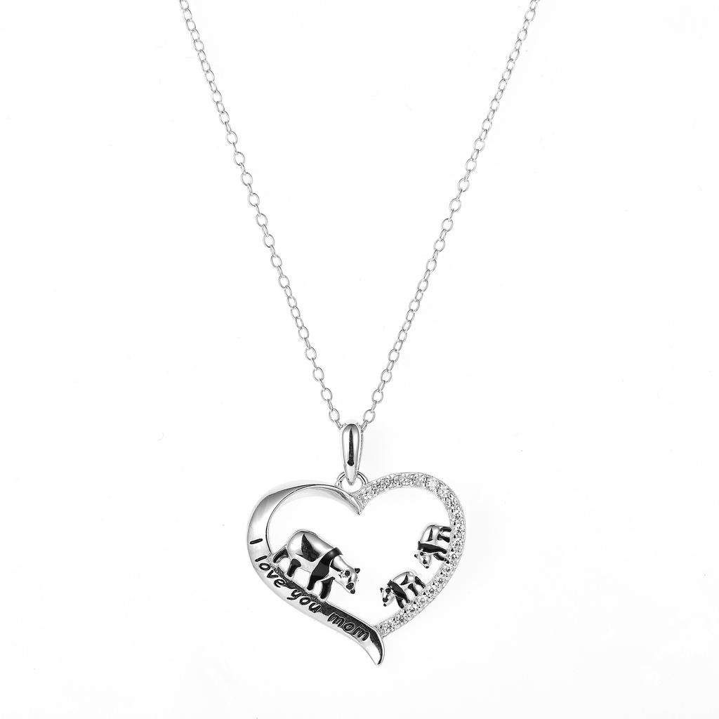 Мама-панда с ребенком, кулон-сердце с настоящим цирконом из стерлингового серебра, подарок на День матери