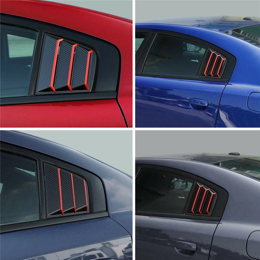 2x Carbon Look w/Red Trim Rear Side Window Louver Cover For 11-21 Dodge Charger