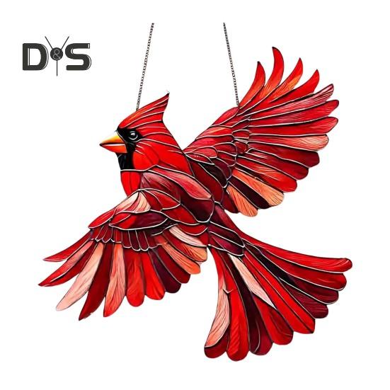 Red Bird Hanging Ornament Acrylic Flying Bird Pendant Winged Red Bird Suncatcher Decoration for Christmas Tree Window
