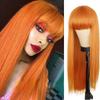 Модный длинный парик из прямых волос с челкой, оранжевый цвет, парик из синтетического волокна для женщин