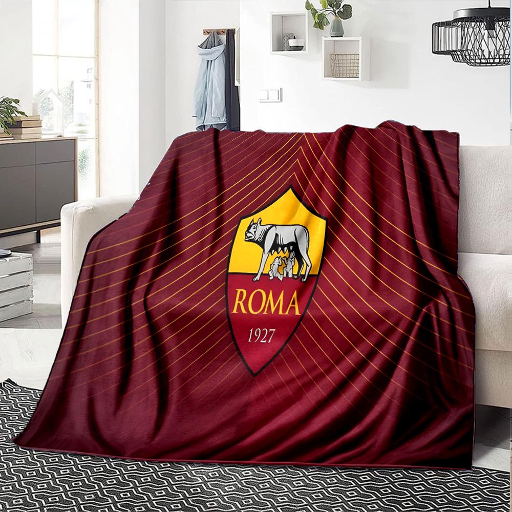 Roma Football Club Emblem Flannel Blanket, Soft Polyester, Modern Design, All-Season for Camping, Travel, Gifts for holidays or birthdays