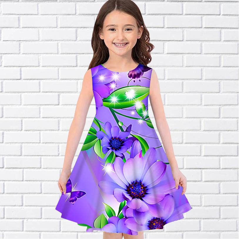Детское праздничное платье принцессы без рукавов с 3D цветком и бабочкой для девочек, майка для девочек старше четырех лет