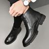 Men High-top Boots Tooling Leather Shoes British Style Lace Up Boots Large Size Non-slip Trendy All-match Fashion Outdoor Boots