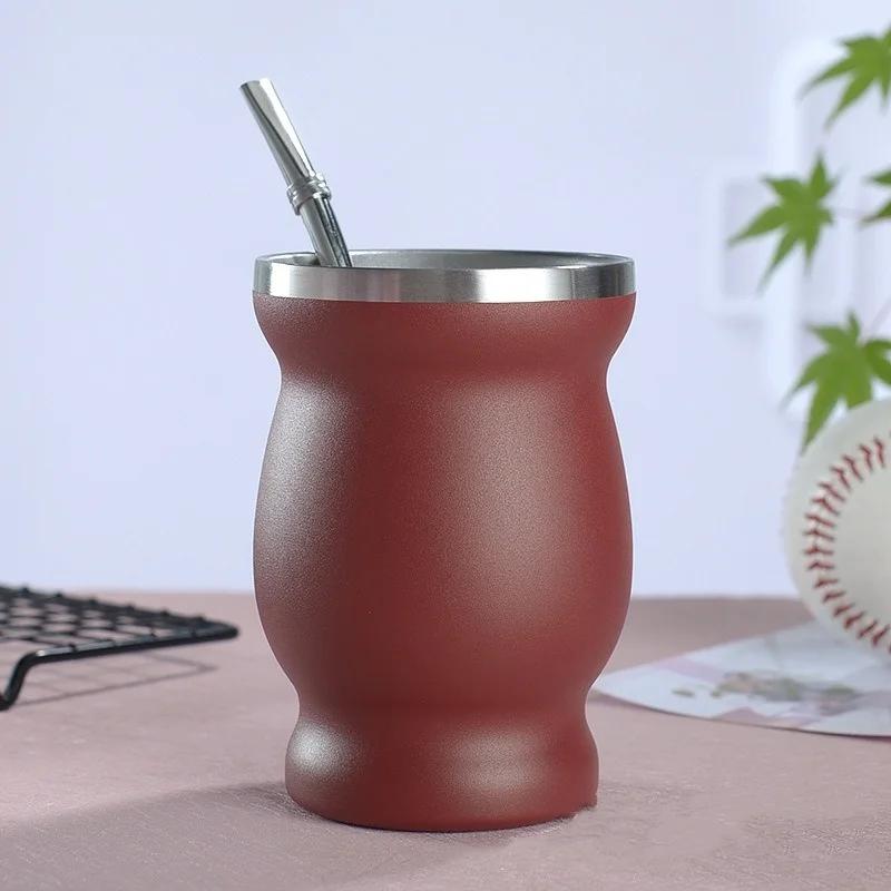 240ml/8oz Yerba Mate Set Includes Double Walled 18/8 Stainless Steel Mate Tea Cup Coffe Water Mug Bombillas Straws Filter