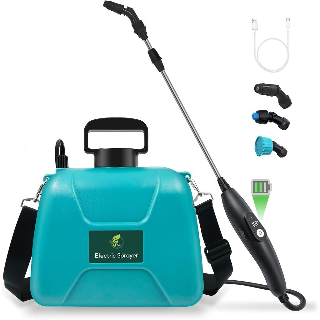 2 Gallon Battery Powered Garden Sprayer,Electric Sprayer with USB Rechargeable Handle,Retractable Wand,Water Pump Sprayers with Adjustable Shoulder