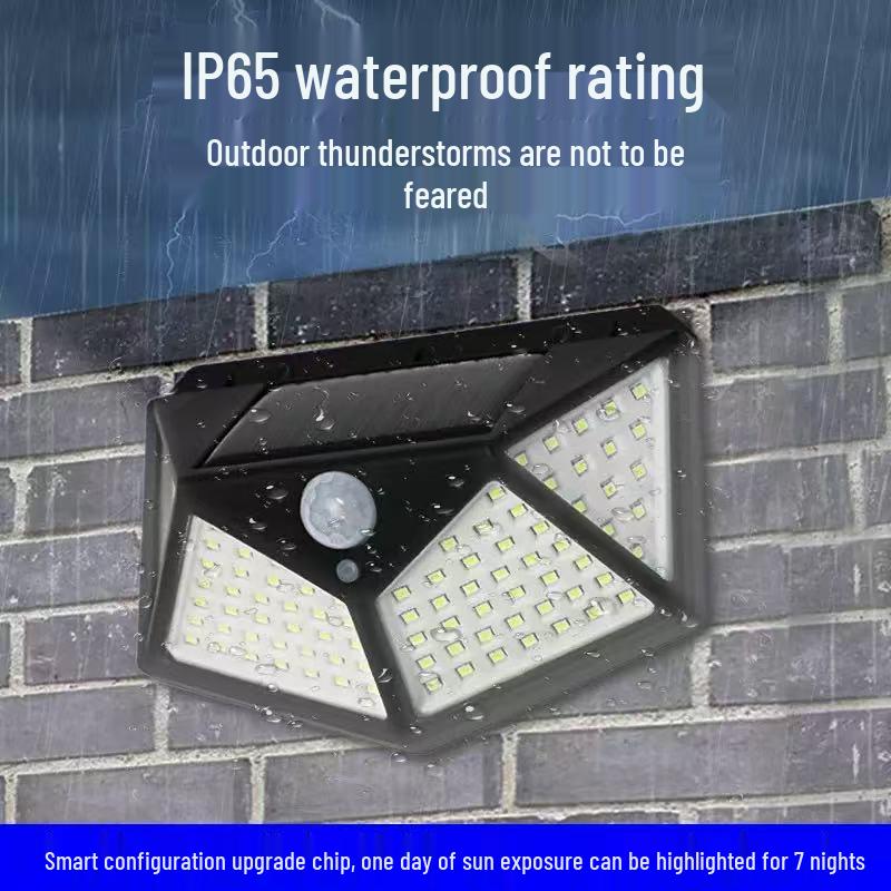 Настенный светильник на солнечных батареях со 100 светодиодами и датчиком движения: Четырехсторонний садовый фонарь для двора