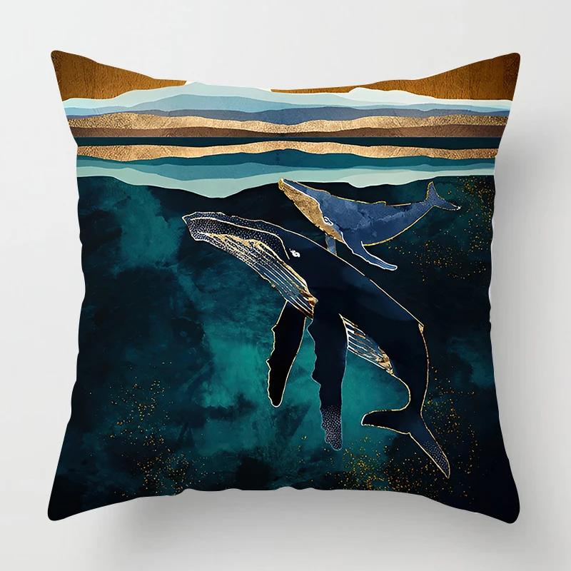 Nordic Mountains Sunrise Whale Metal Painting Pillowcase Sofa Decoration Cushion Cover Home Decoration Cushion Cover