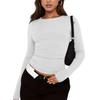 Women's Fashion Solid Colour Round Neck Long Sleeve T-Shirt Top