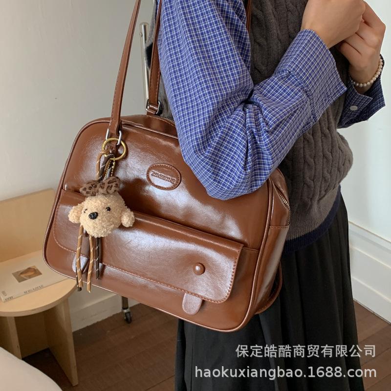 Студенческий стиль, студенческий класс, иностранный стиль, кожаный, повседневный, универсальный, на плечо, портативный, 2025, осень и зима, женский рюкзак