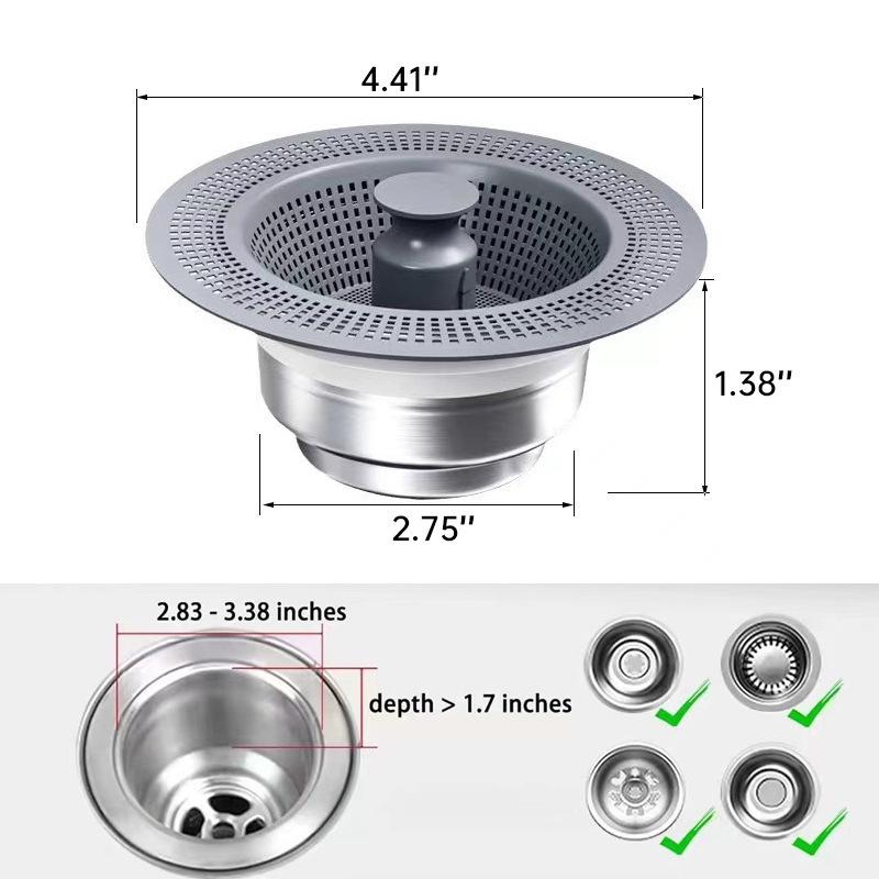 Сливной трап из нержавеющей стали 304, сердцевина с отскоком против запаха, универсальный фильтр для стока против засоров, уловитель пищевых отходов