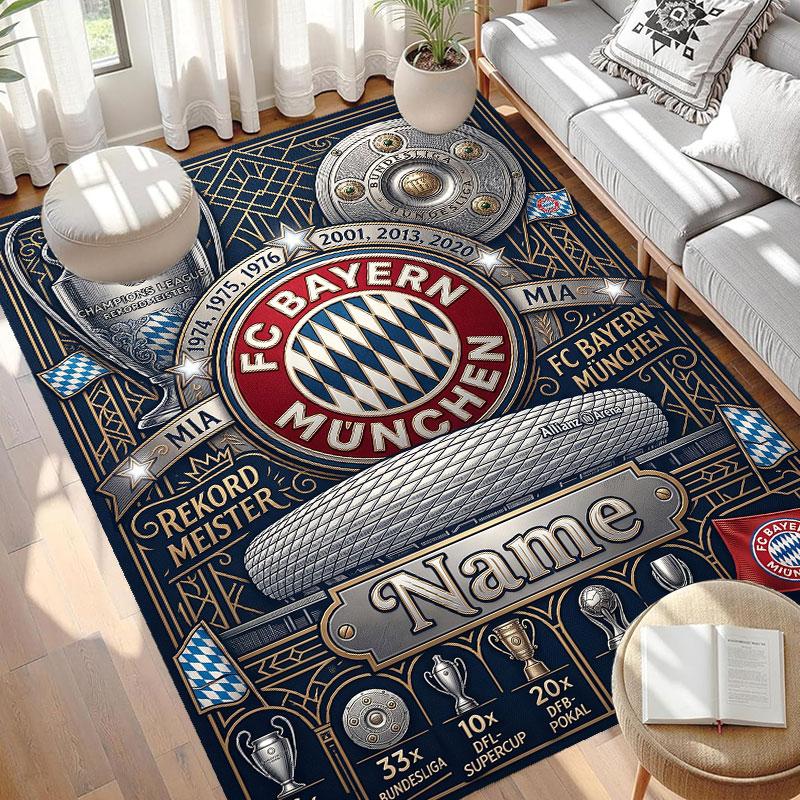 Custom Name Personalized FC Bayern Munich Print Carpet, Versatile Home Decor Rug, for Playroom, Apartment, Balcony, Entryway, Hallway Gift