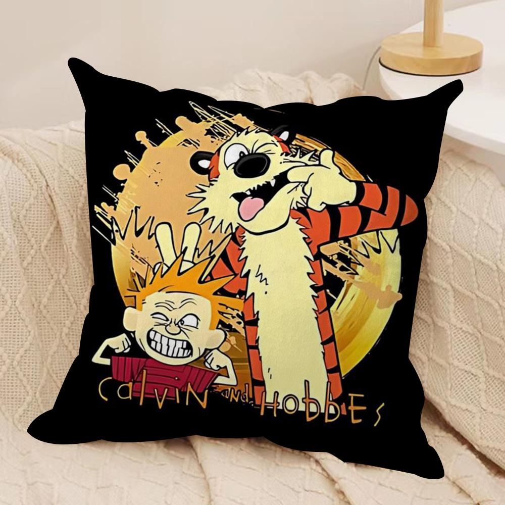 Чехол на подушку C-Calvin and H-Hobbes, шелковистый короткий плюш, двусторонний печатный чехол для подушки на диван, для всех сезонов, декор для дома, подарок