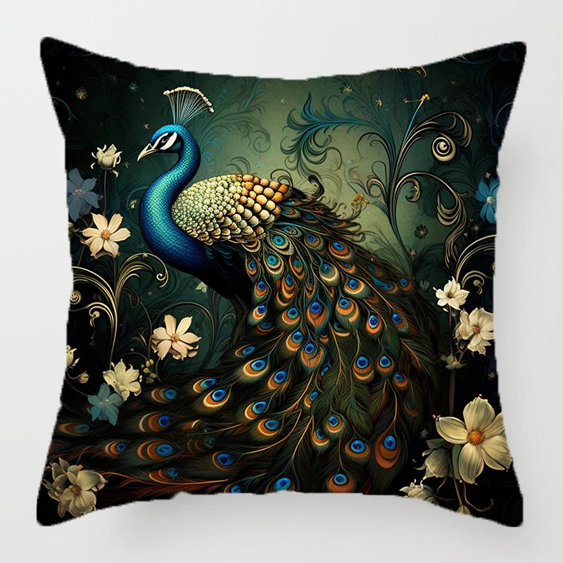 Декор для дома Узор с павлином и цветами Декоративная наволочка Чехол для подушки Подходит для дивана, спальни, автомобиля