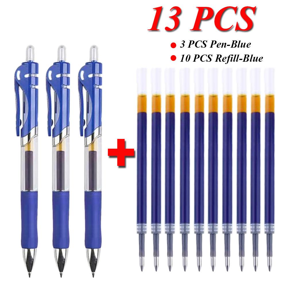 13pcs/set Ballpen Retractable Gel Pens Black/red/blue Ink Large Capacity 0.5 Mm Replaceable Refills Office & School Stationery