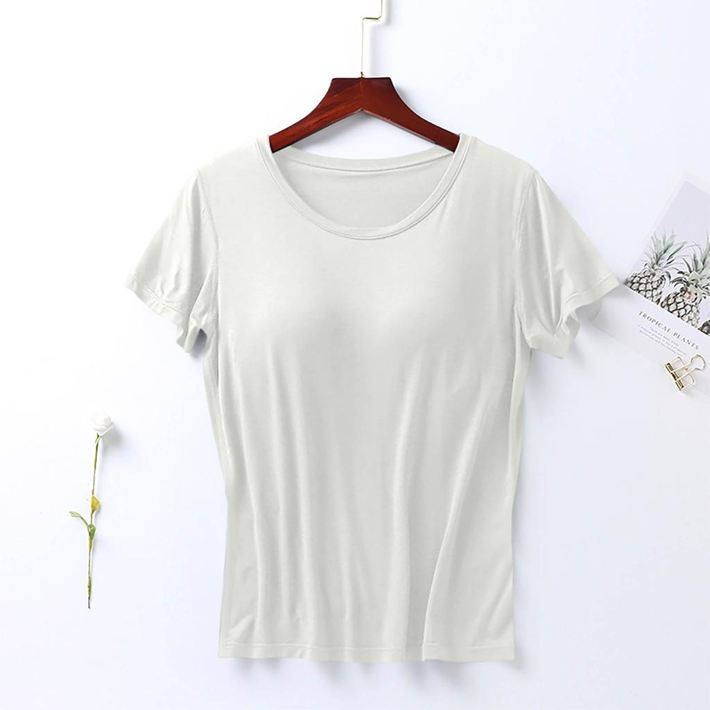 Женский топ-майка с коротким рукавом, летний цельный топ без стального кольца с накладкой на грудь