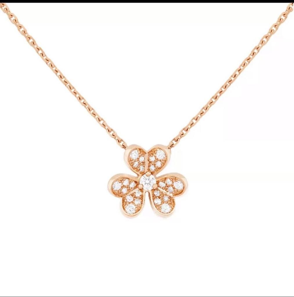 18k Rose Gold Diamond Clover Necklace & Three-Leaf Clover Earrings Set