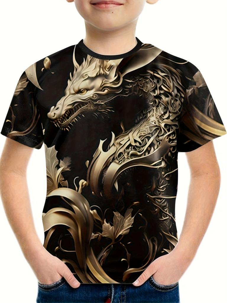 Детская одежда Футболки для мальчиков Детская футболка с коротким рукавом Стильный 3D-принт дракона Графи Повседневная летняя одежда для девочек Топы