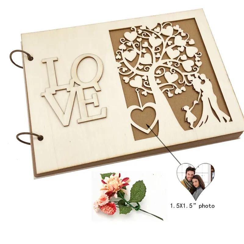 20/40 Page Wooden Wedding DIY Message Book Creative Signature Book MR&MRS Photo Album Wedding Decoration Supplies Sign-in Book