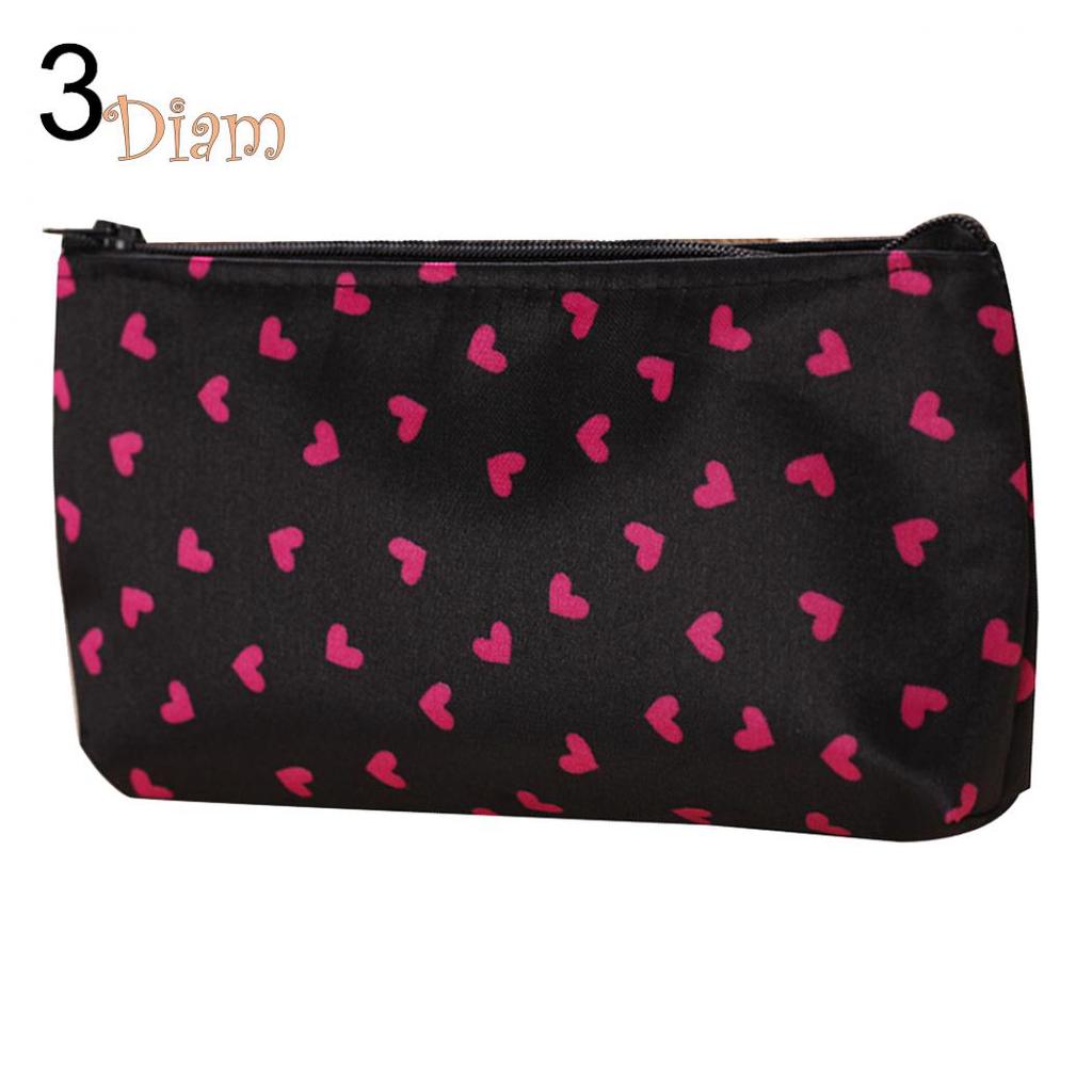 Портативная мини сумка из полиэстера на молнии и принтом в мелкое сердечко для косметических средств и макияжа