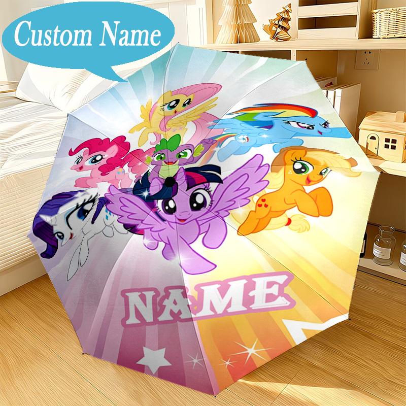 Custom Name Rainbow Unicorn Umbrella Folding Umbrella, Automatic Umbrella 8-Frame for Travel, Casual Lightweight Birthday Christmas gift