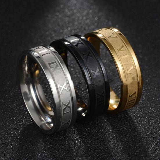 Wide Roman Numeral Stainless Men Ring Simple Steel Smooth Finger Ring Jewelry