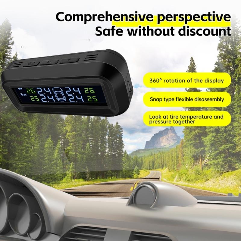 Система контроля давления в шинах, с 4 датчиками TPMS, USB и солнечным питанием, отображает давление и температуру