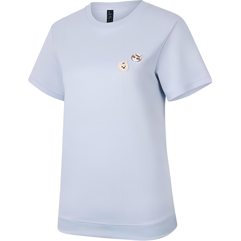 Adidas Мягкий и удобный пуловер с круглым вырезом и вышитым рисунком, футболка с короткими рукавами, женские топы, синий JD5251