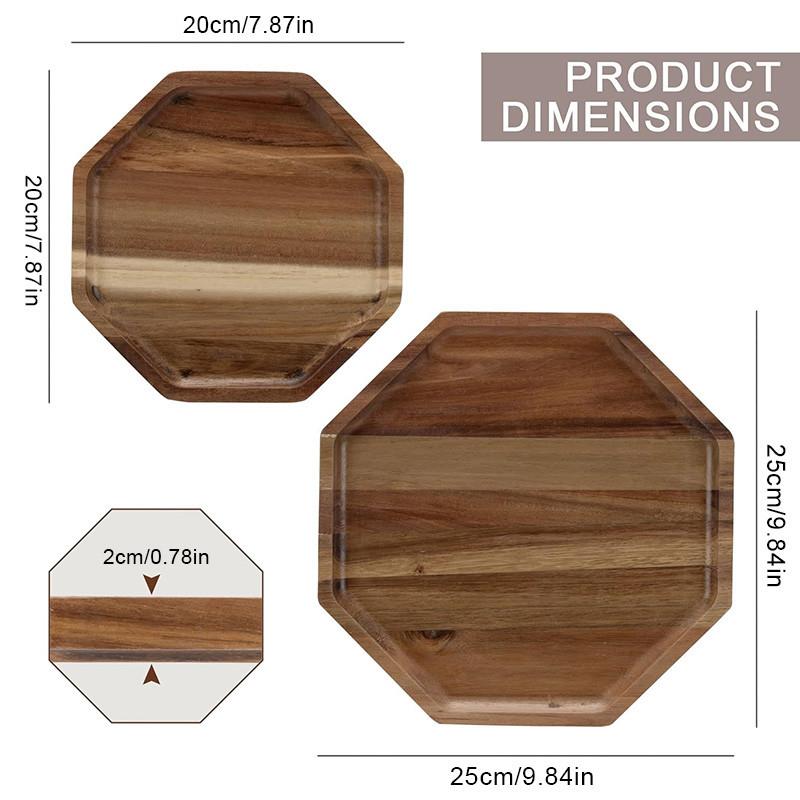 Подносы из акации, сервировочные тарелки, восьмиугольный сервировочный поднос, разделочная доска для фруктового салата, сырная тарелка, подставка для тарелок