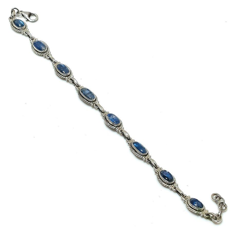 Natural Blue Kyanite Gemstone 925 Solid Sterling Silver Gift Bracelet 7-8" w9z27