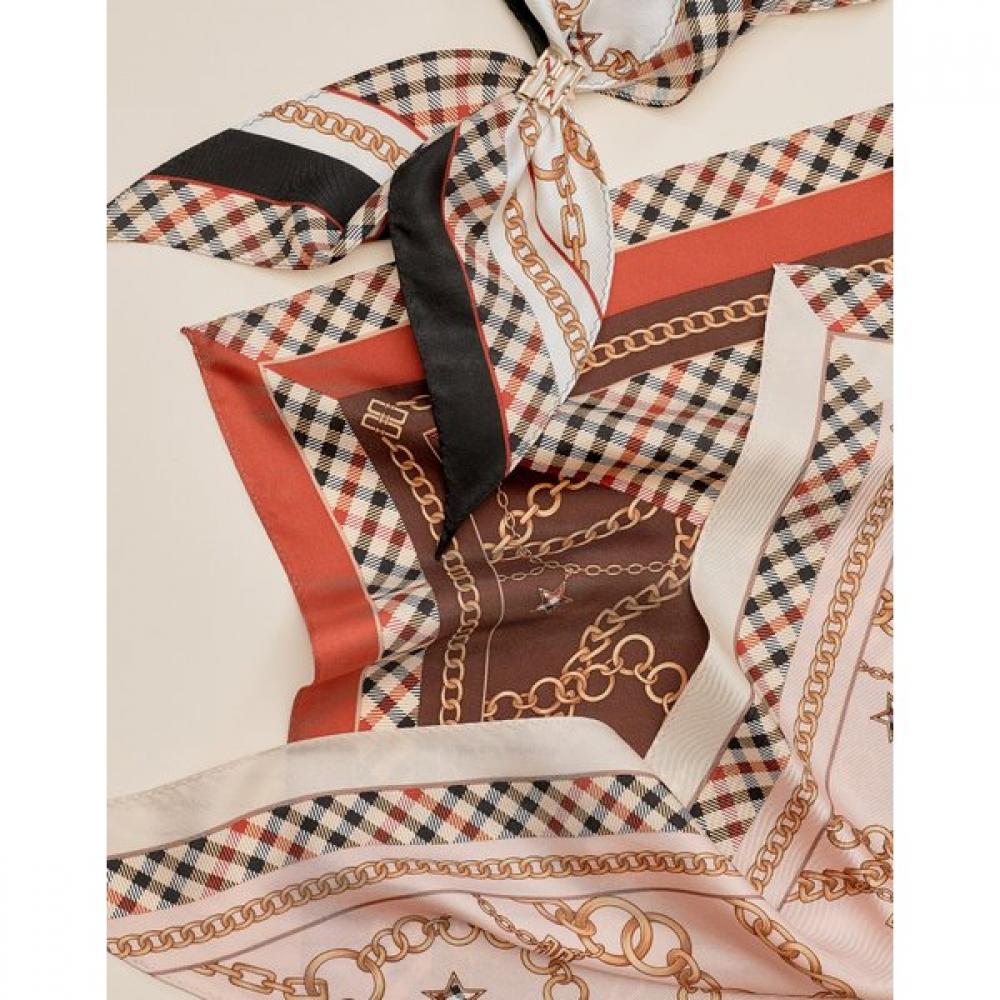 Daks Beige Check Chain Scarf   Ring Set Dcsc2f825i2