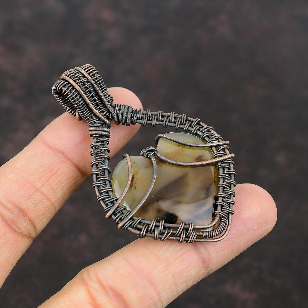 Монтана Агат Кулон Медная Проволока Обернутый Кулон Ручной Работы Из Проволоки Ювелирные Изделия Дизайнерский Кулон Подвеска Из Настоящего Драгоценного Камня Медные Ювелирные Изделия Для Подарка