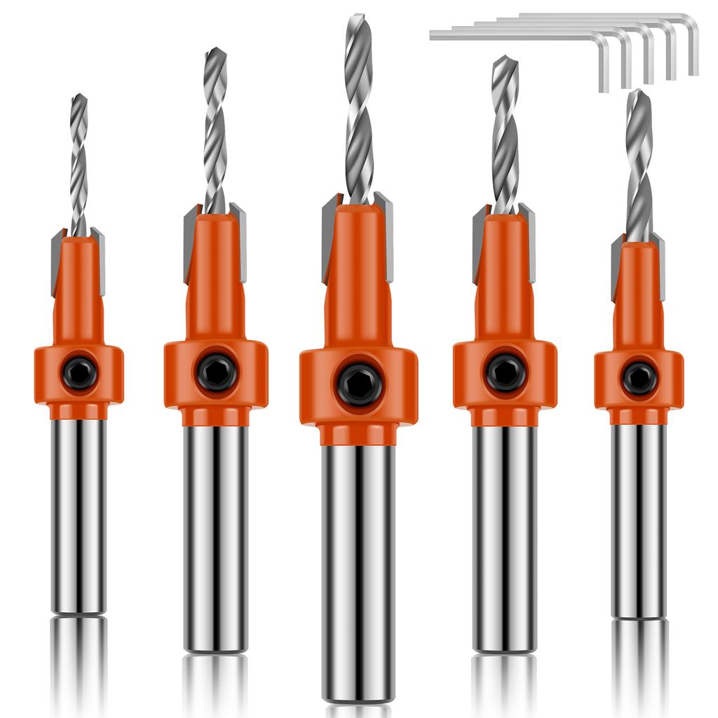 Countersink Drill Bit Set Adjustable Length Wear Resistant Punching Drill Bit Set Round Shank Drill Bit Kit Woodworking Tool