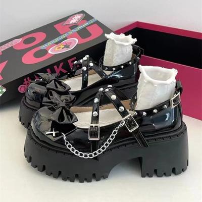 Женские туфли в стиле панк на толстой подошве из кожи Лолита, однотонная модная обувь, черные туфли Мэри Джейн с бантом, нескользящие женские туфли-лодочки Mujer