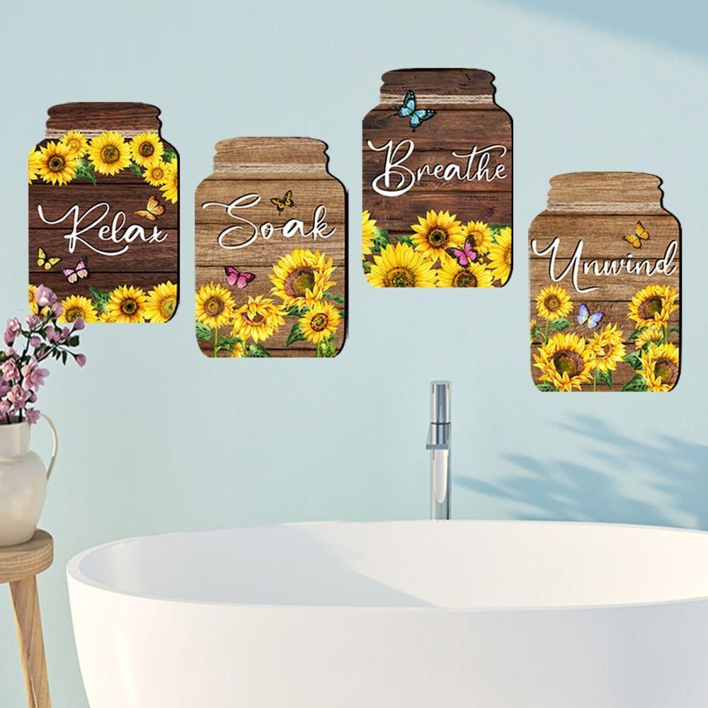 Rustic Sunflower Wall Sticker Mason Jar Shape Wooden Signs English Decorative Painting Dining Room