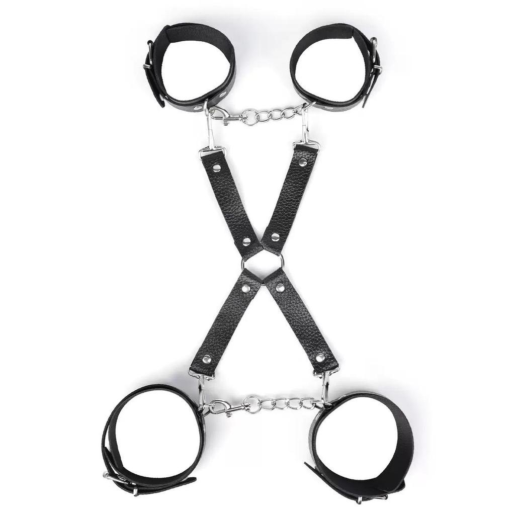 Кожаные щенячьи наручники и ножные путы SM Взрослый набор