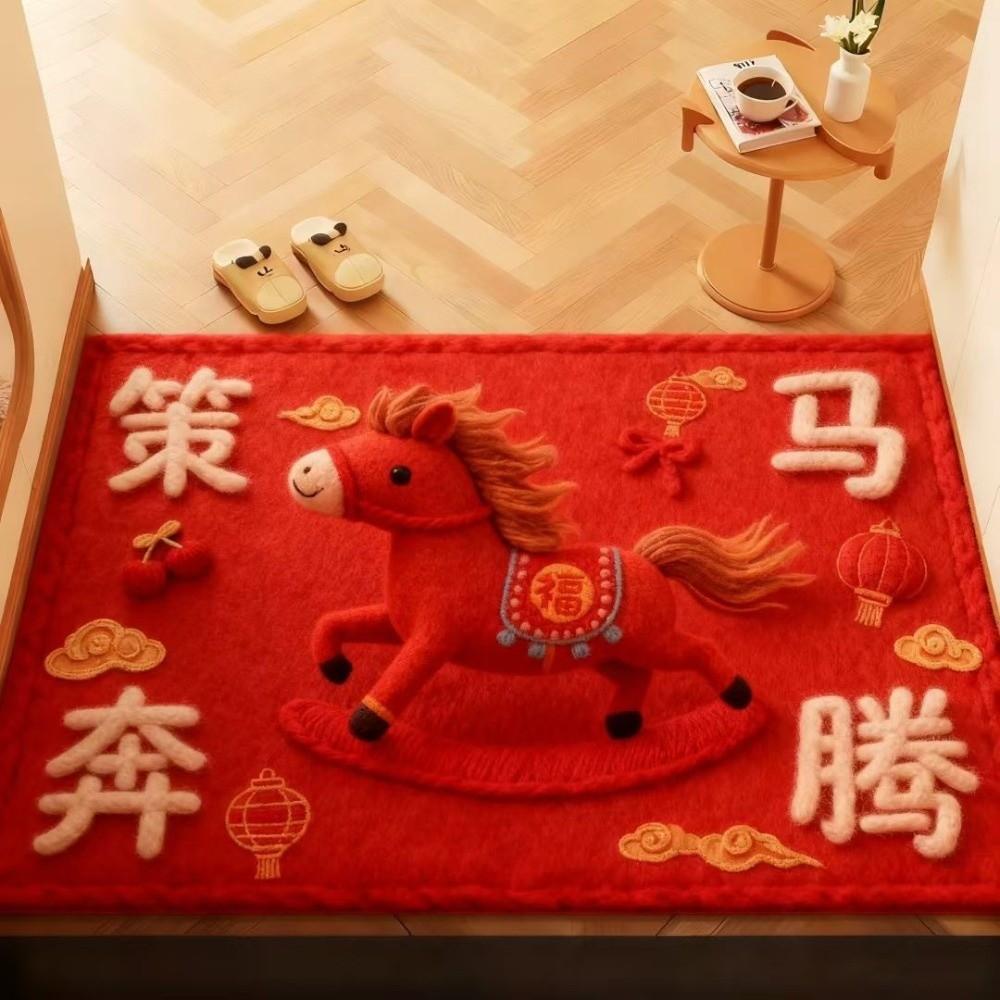Новый Коврик для двери с рисунком лошади на Новый год Красный Нескользящий Коврик для ванной Влагопоглощающее одеяло Домашние украшения