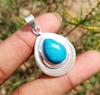 Turquoise Gemstone 925 Sterling Silver Plated Pear Handmade Pendant